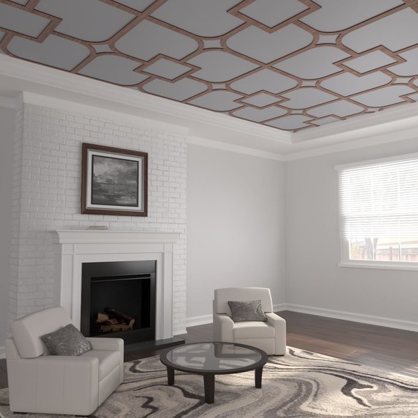 Ekena Millwork 78 34W x 78 34H x 38T Large Olivia Decorative Fretwork Wood Ceiling Panels, Walnut CELW79X79X0375OLVWA